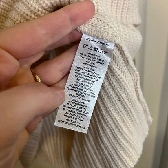 French Connection Cream Ribbed Turtleneck Sweater with Contrast Stripe - Picture 6 of 7